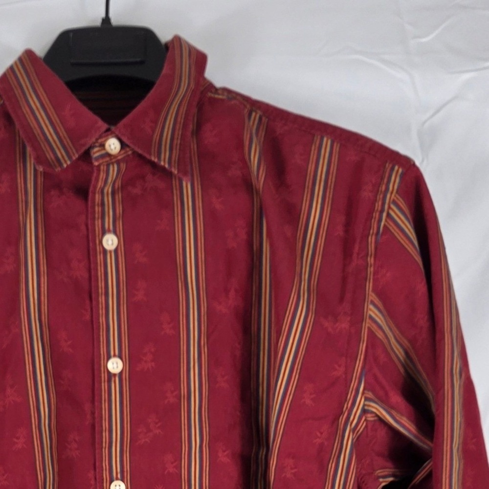 Tommy Bahama Mens Burgundy Red Striped Embroidered Pineapple Button Down Shirt